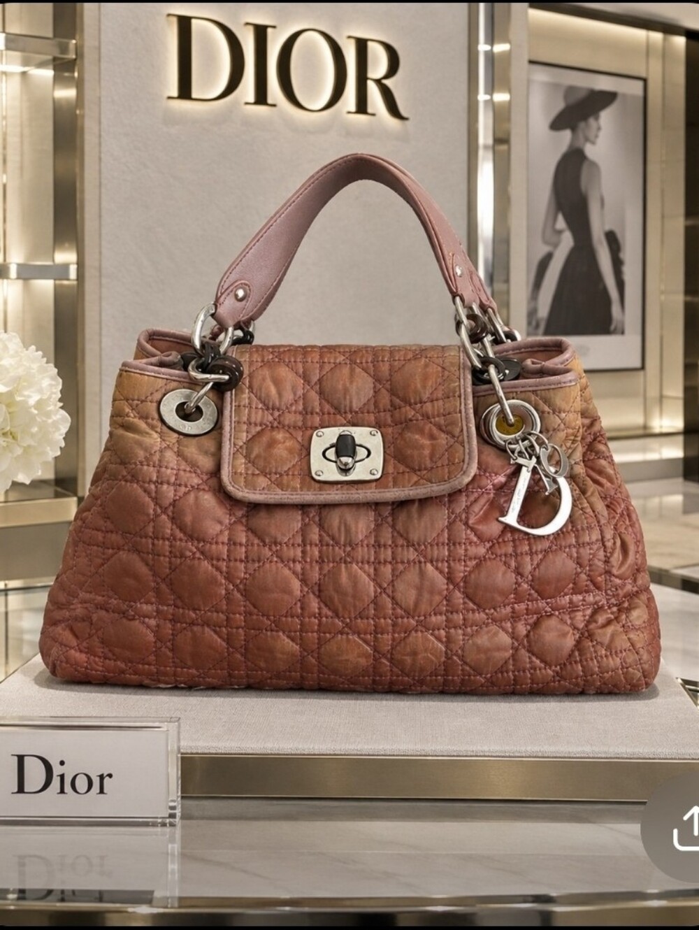 Dior Cannage Shoulder Bag in Pink and Brown Tones Ombre - Picture 1 of 16
